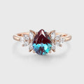 Pear cut Lab Alexandrite Cluster Engagement ring