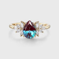 Pear cut Lab Alexandrite Cluster Engagement ring