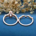 Marquise cut Moissanite Engagement Ring & Nature Inspired Moss Agate Wedding Bridal Set
