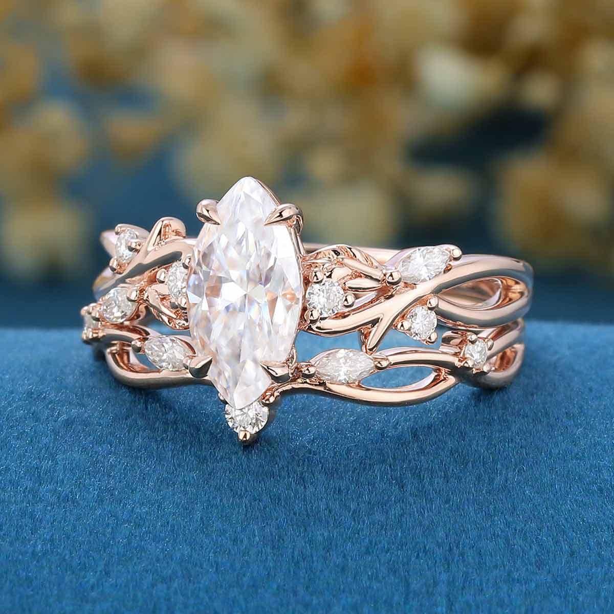 Nature Inspired Marquise cut Moissanite Wedding Bridal Set