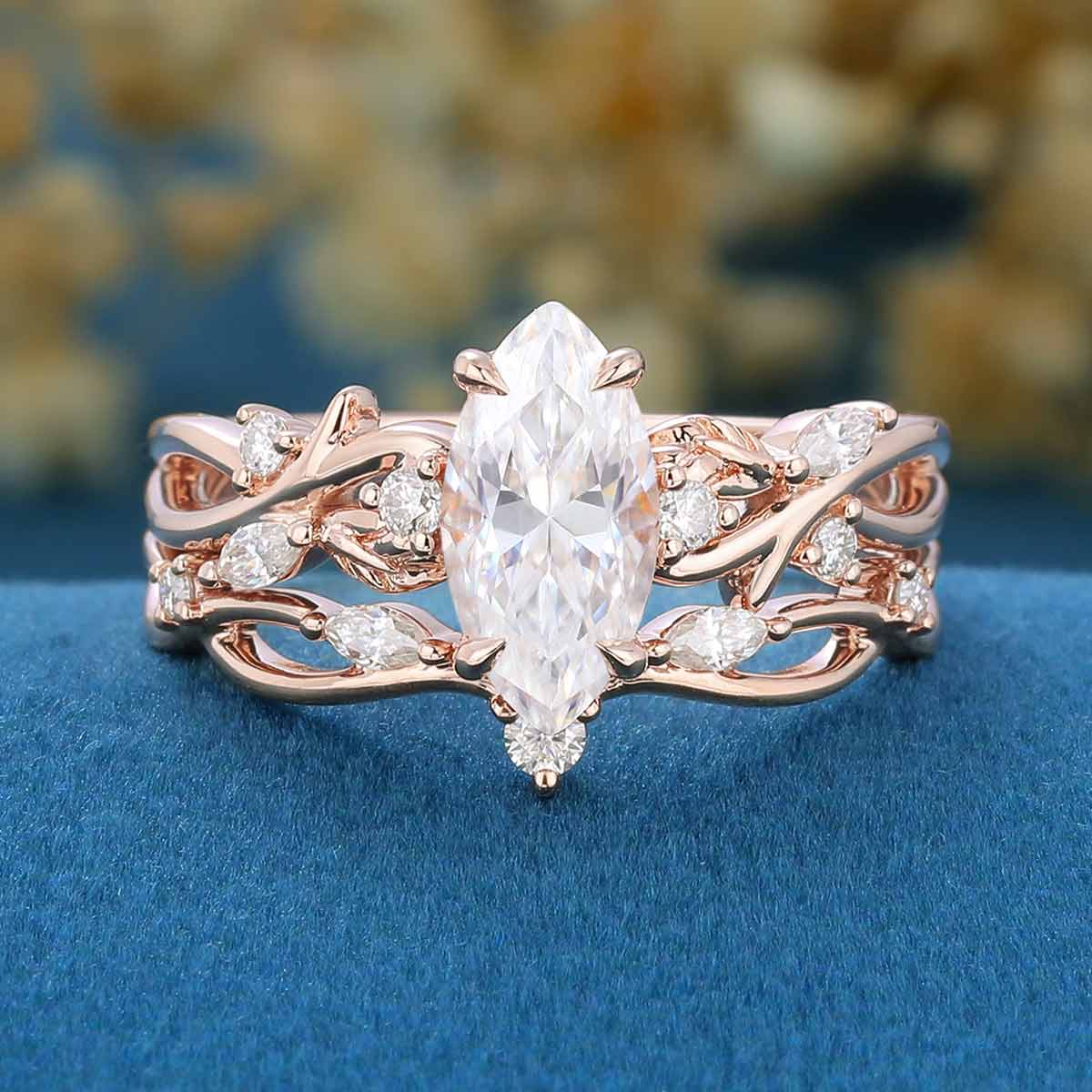 Nature Inspired Marquise cut Moissanite Wedding Bridal Set