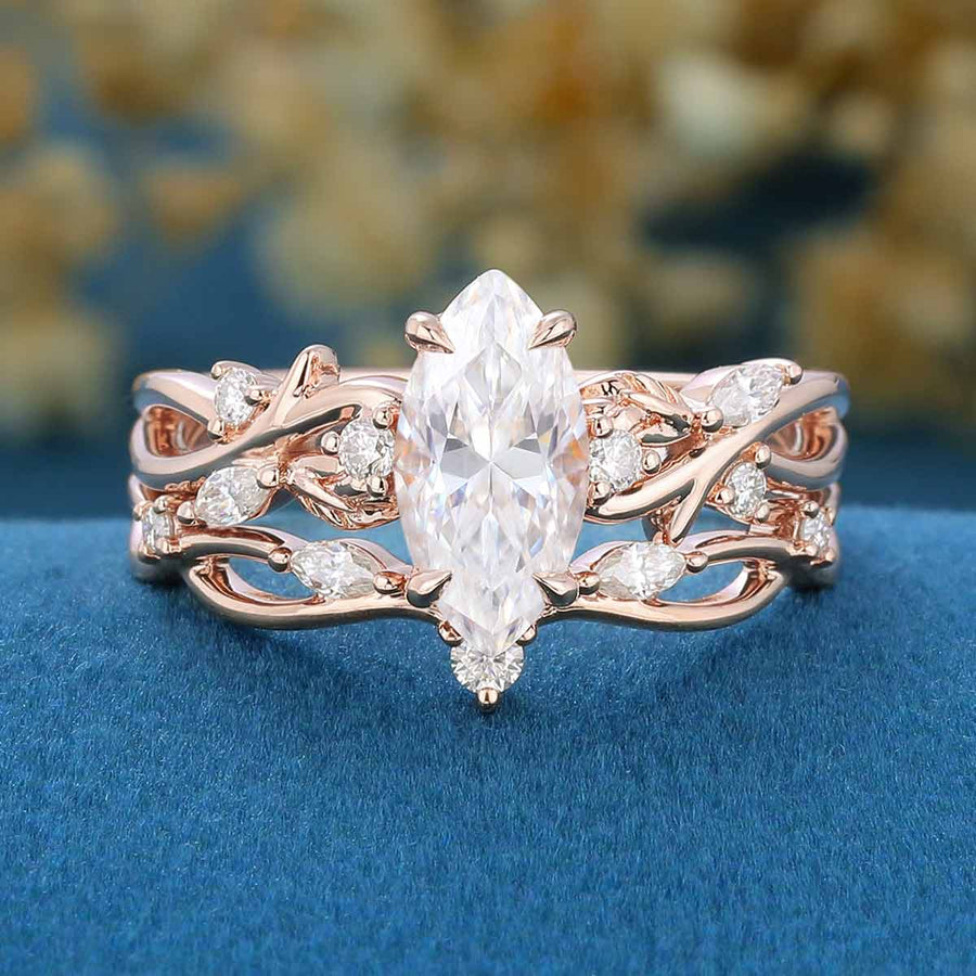 Nature Inspired Marquise cut Moissanite Wedding Bridal Set
