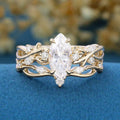 Nature Inspired Marquise cut Moissanite Wedding Bridal Set