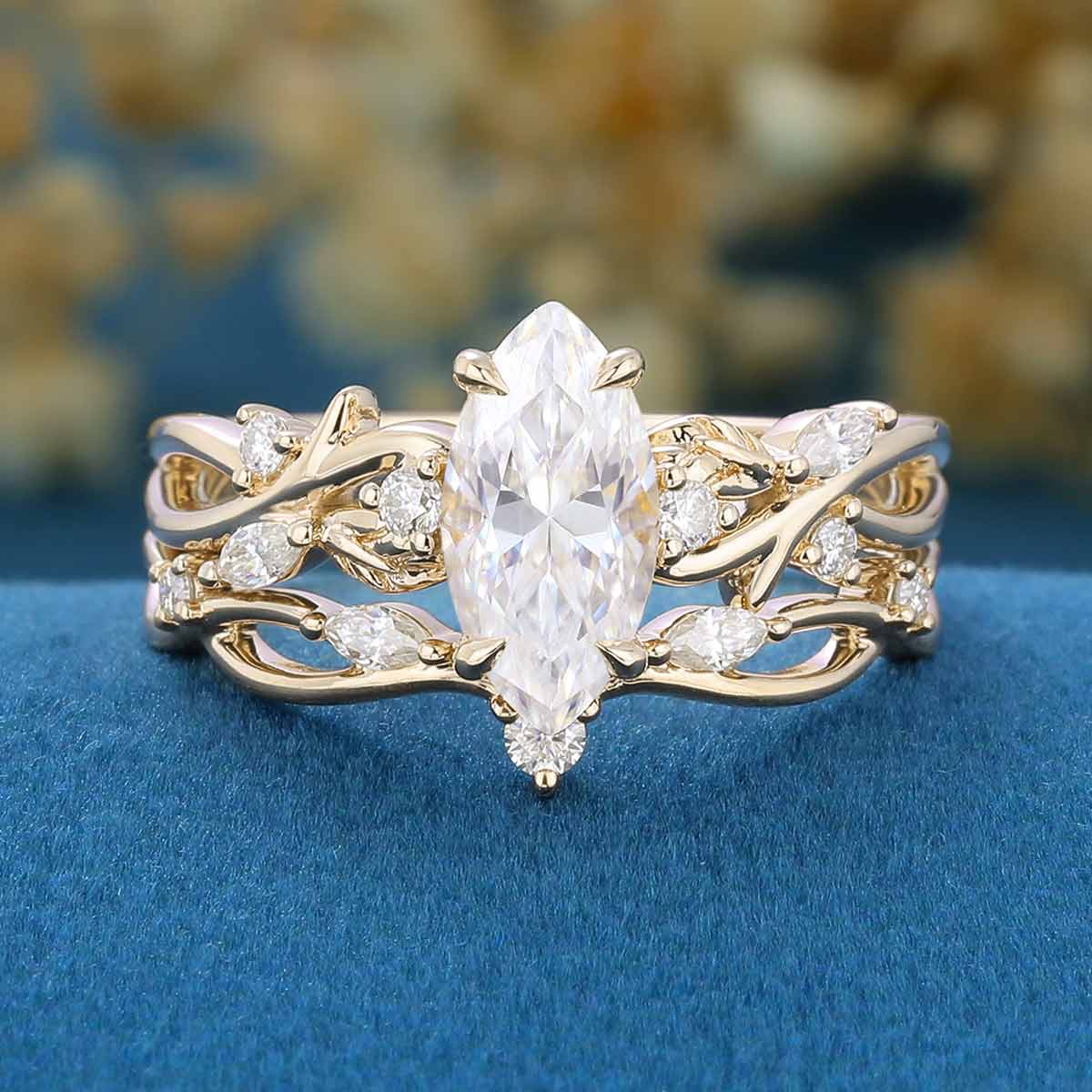 Nature Inspired Marquise cut Moissanite Wedding Bridal Set