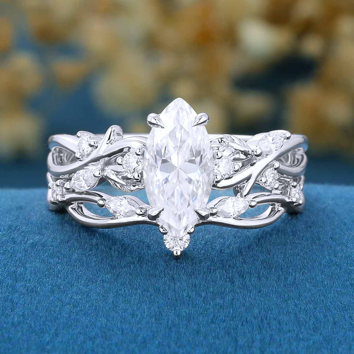 Nature Inspired Marquise cut Moissanite Wedding Bridal Set