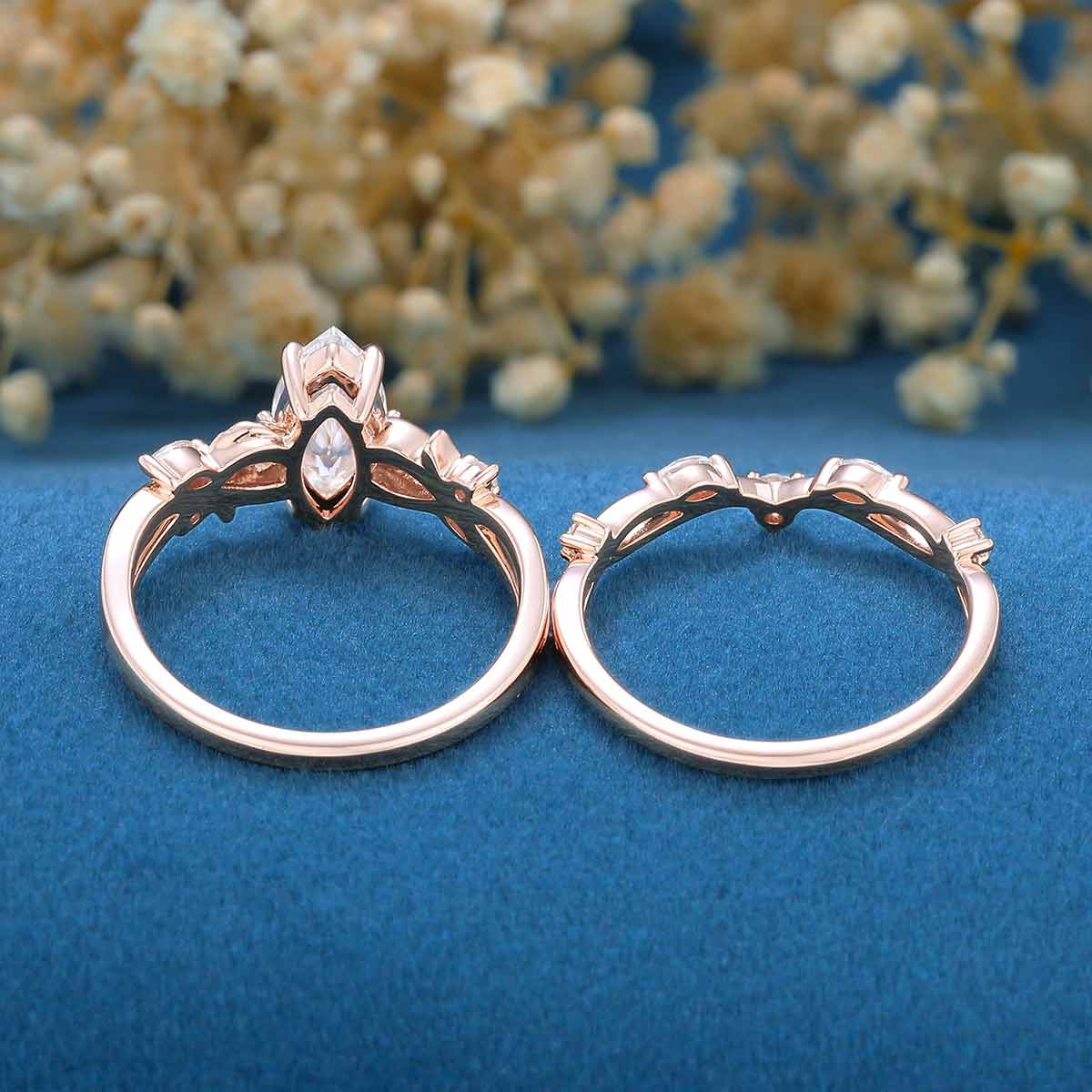 Nature Inspired Marquise cut Moissanite Wedding Bridal Set