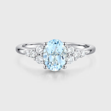 1.0Carat Oval cut Moonstone Cluster Engagement Ring