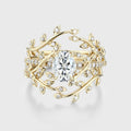 Nature Inspired Oval cut Moissanite Leaf Gold ring set