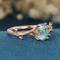 Nature Inspired Oval cut Moss Agate Leaf Engagement Ring