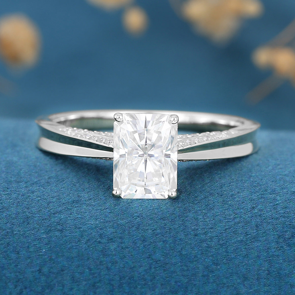 Radiant cut Moissanite Solitaire Engagement Ring