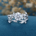 Round cut Moissanite Engagement ring White gold Diamond Wedding Bridal Set