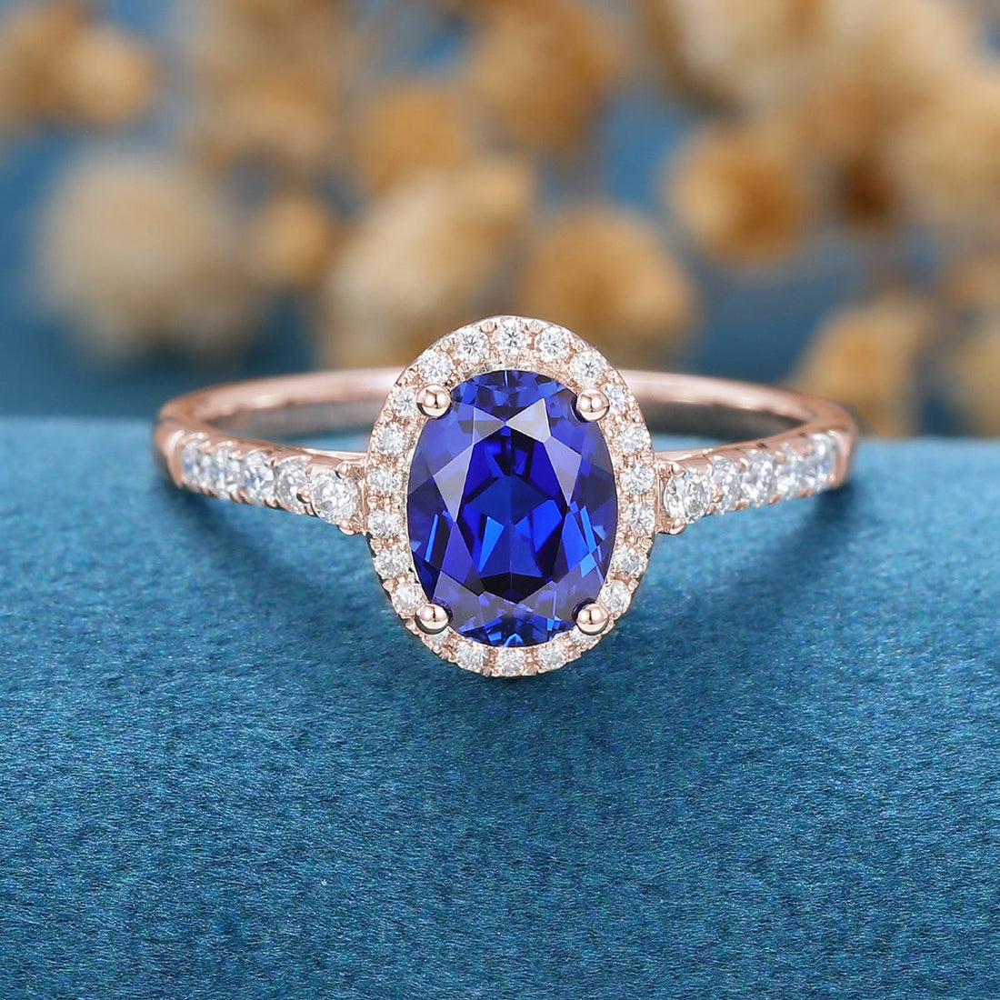 Oval Sapphire Halo | Half Eternity Engagement ring