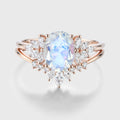 Oval cut Moonstone | Moissanite Cluster Engagement Bridal Set