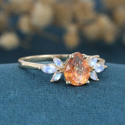 1.2 Carat Pear Sunstone Cluster Engagement Ring