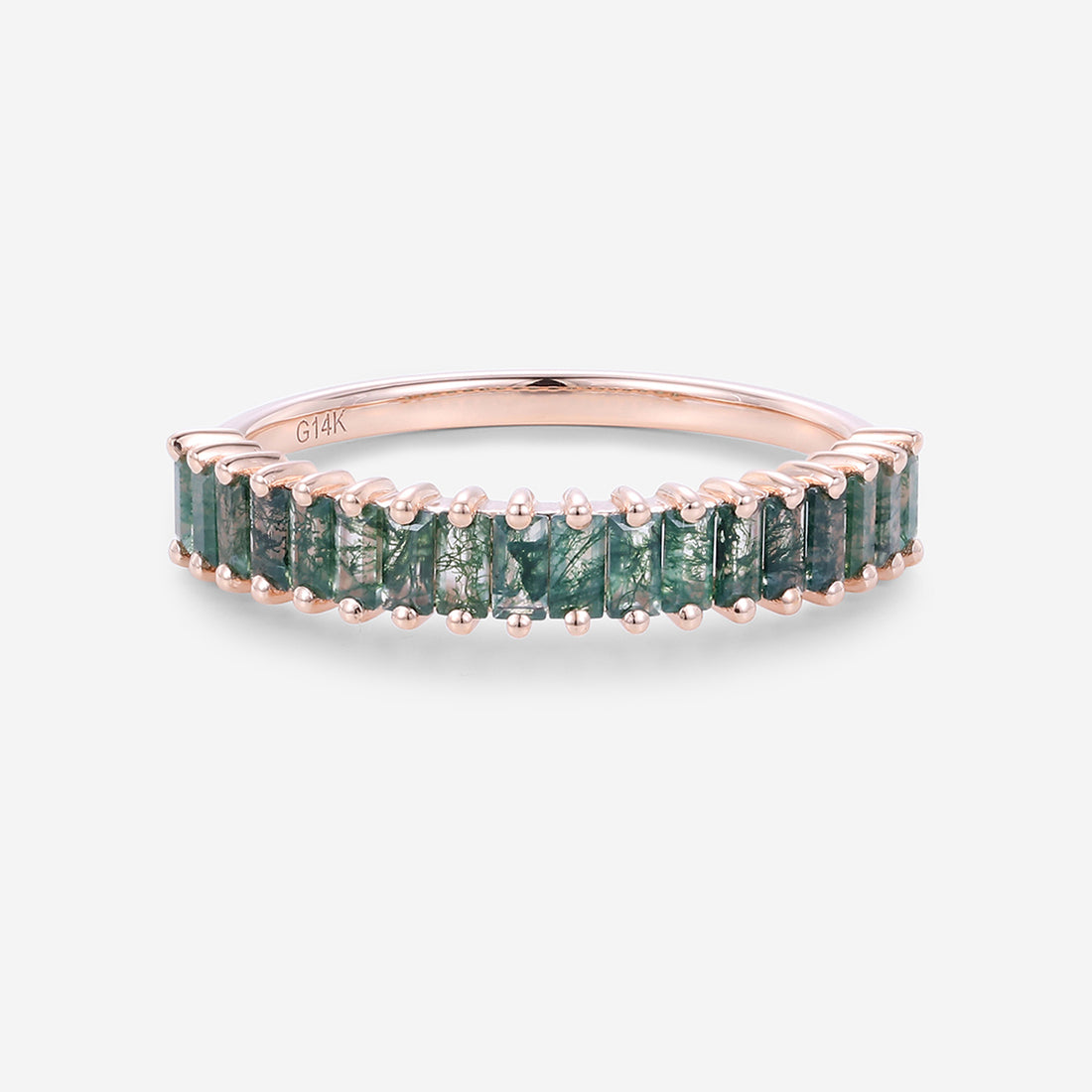 Baguette Moss Agate Half Eternity Wedding Band