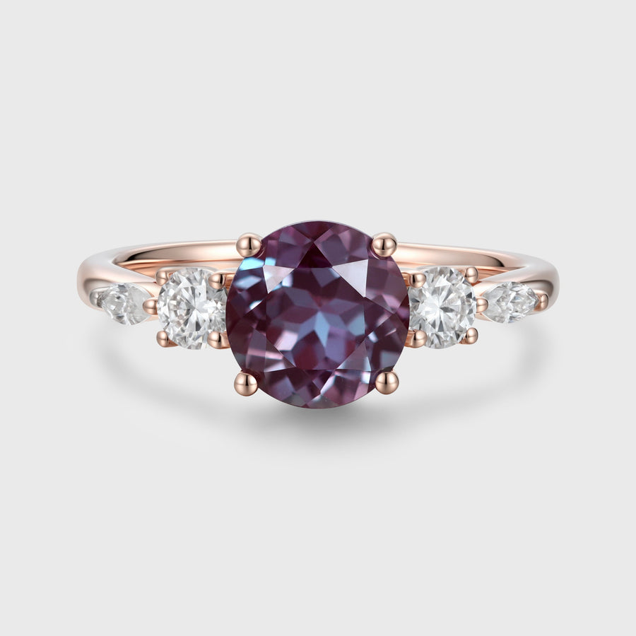 Round Cut Lab Alexandrite Engagement Ring