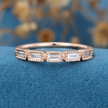 Baguette cut Moissanite | Diamond Half Eternity Wedding Band