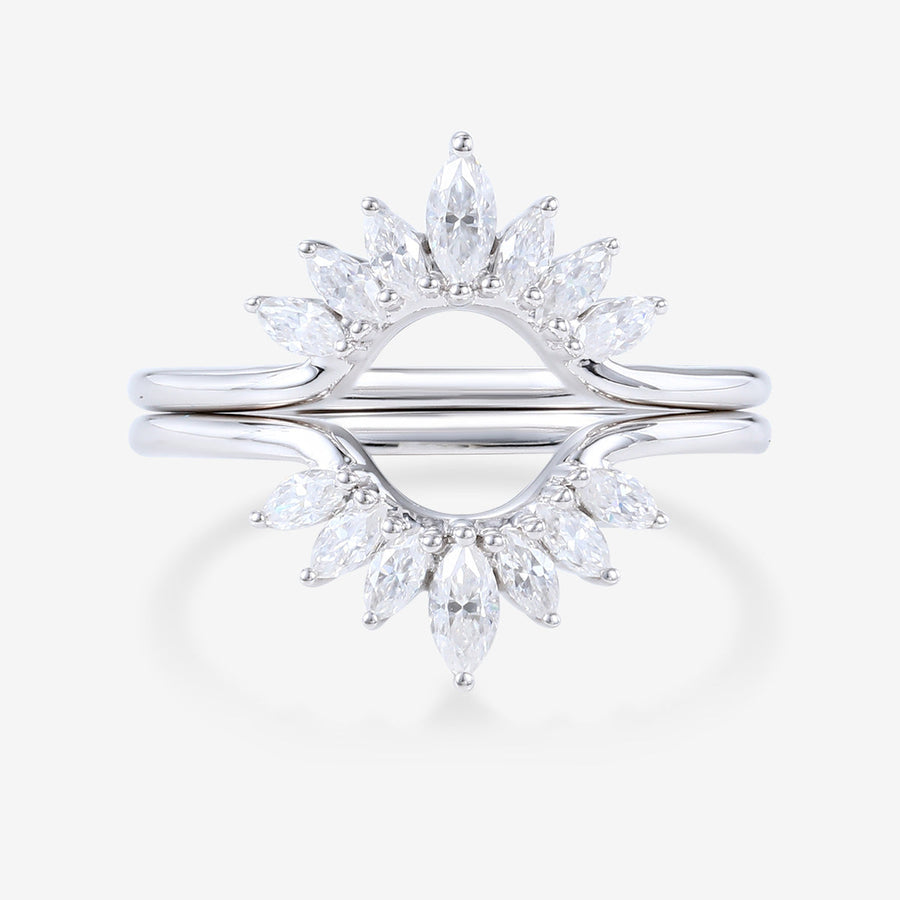 Double Marquise cut Moissanite Curved Wedding Band Ring