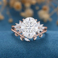 9*11mm Oval cut Moissanite Cluster Engagement ring Bridal Set