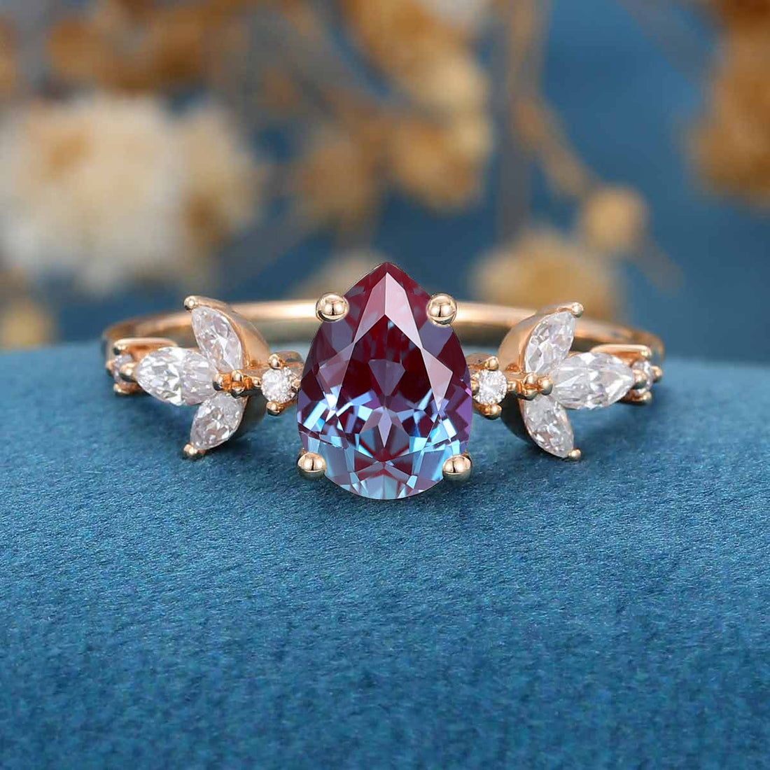 Pear cut Alexandrite | Diamond Engagement ring 