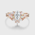 Oval Cut Moissanite+Opal Rose Gold Wedding Bridal set