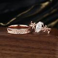 Nature Inspired Moissanite Couple Rings | D Color VVS1 | Rose Gold Leaf Wedding Bridal Set