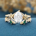 Oval cut Moissanite Rose Gold Matching Moissanite | Lab Grown Emerald Rose Gold Wedding Bridal Set