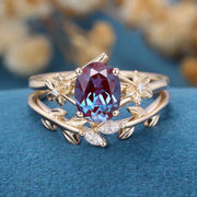 Oval cut Lab Alexandrite | Diamond Engagement Ring Bridal Set