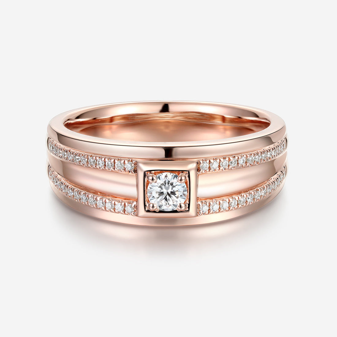 Round Cut Moissanite Statement Ring • Mens Wedding Band