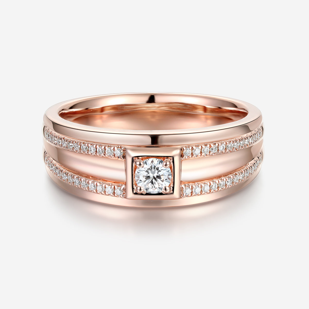 Round Cut Moissanite Statement Ring • Mens Wedding Band