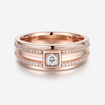 Round Cut Moissanite Statement Ring • Mens Wedding Band