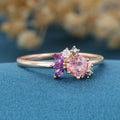 Inspired Round cut Lab grown Pink Sapphire Matching Diamond | Amethyst Solid Gold Engagement Ring