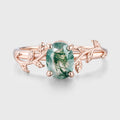 Oval Cut Natural Green Moss Agate Cluster Engagement Ring