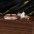 Forever Glow Moissanite Couple Rings |  D Color VVS1 | Rose Gold Leaf Wedding Bridal Set