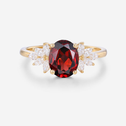 Oval cut garnet Cluster Engagement ring