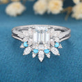 2PCS Emerald Cut Moissanite Cluster Engagement ring Bridal Set