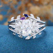 1.5Carat Oval Moissanite Cluster Engagement Bridal Set