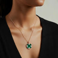 Round cut Malachite Pendant Necklace with Diamonds Halo Accents