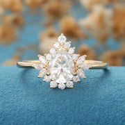 Pear cut Moissanite Cluster |  Halo Engagement Ring