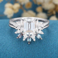 Emerald cut Moissanite Engagement Ring Alexandrite Bridal Set