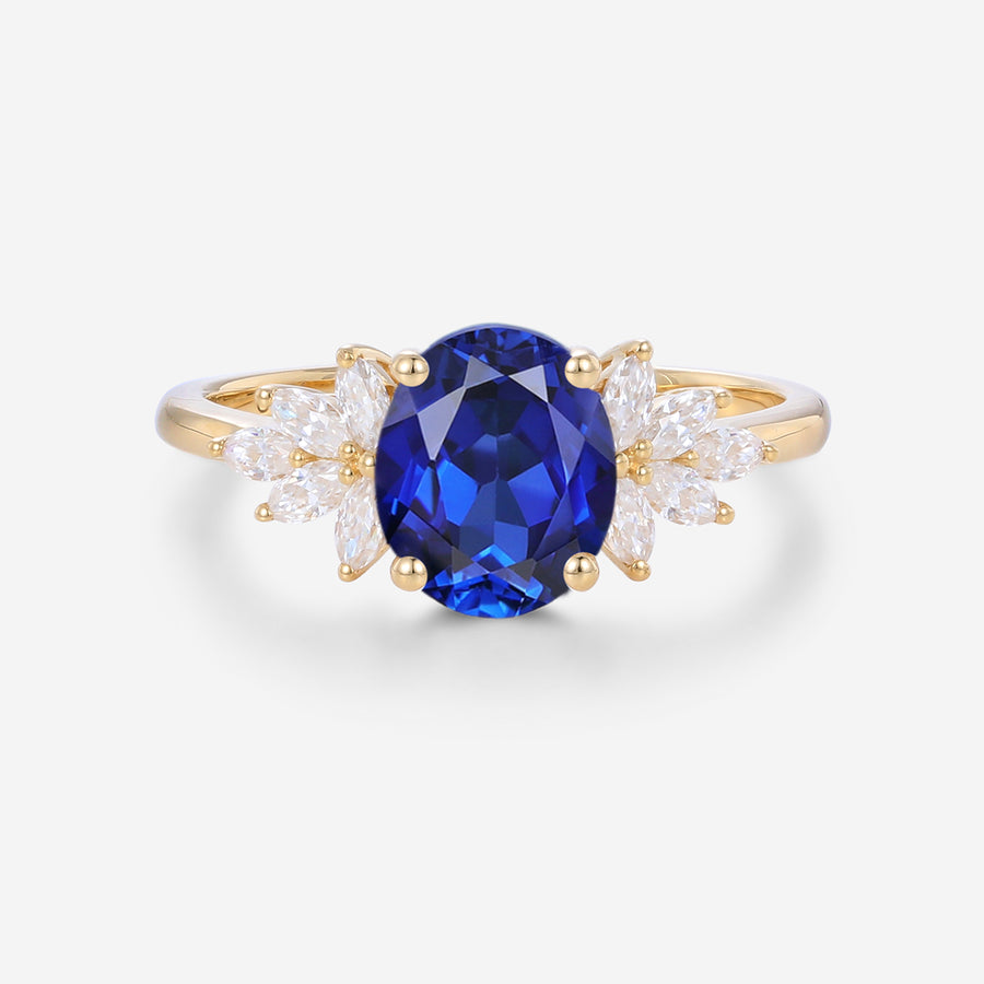 Oval cut Sapphire Cluster Engagement ring