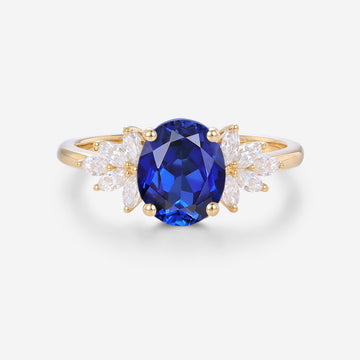 Oval cut Lab Sapphire Cluster Engagement Ring