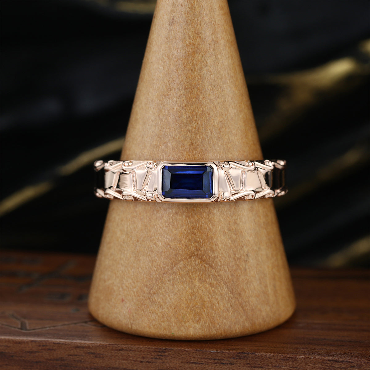Unique Emerald cut Lab Sapphire Mens Wedding Band Promise Rings For Men