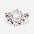 1.7Carat Emerald cut  Moissanite cluster Engagement Bridal Set