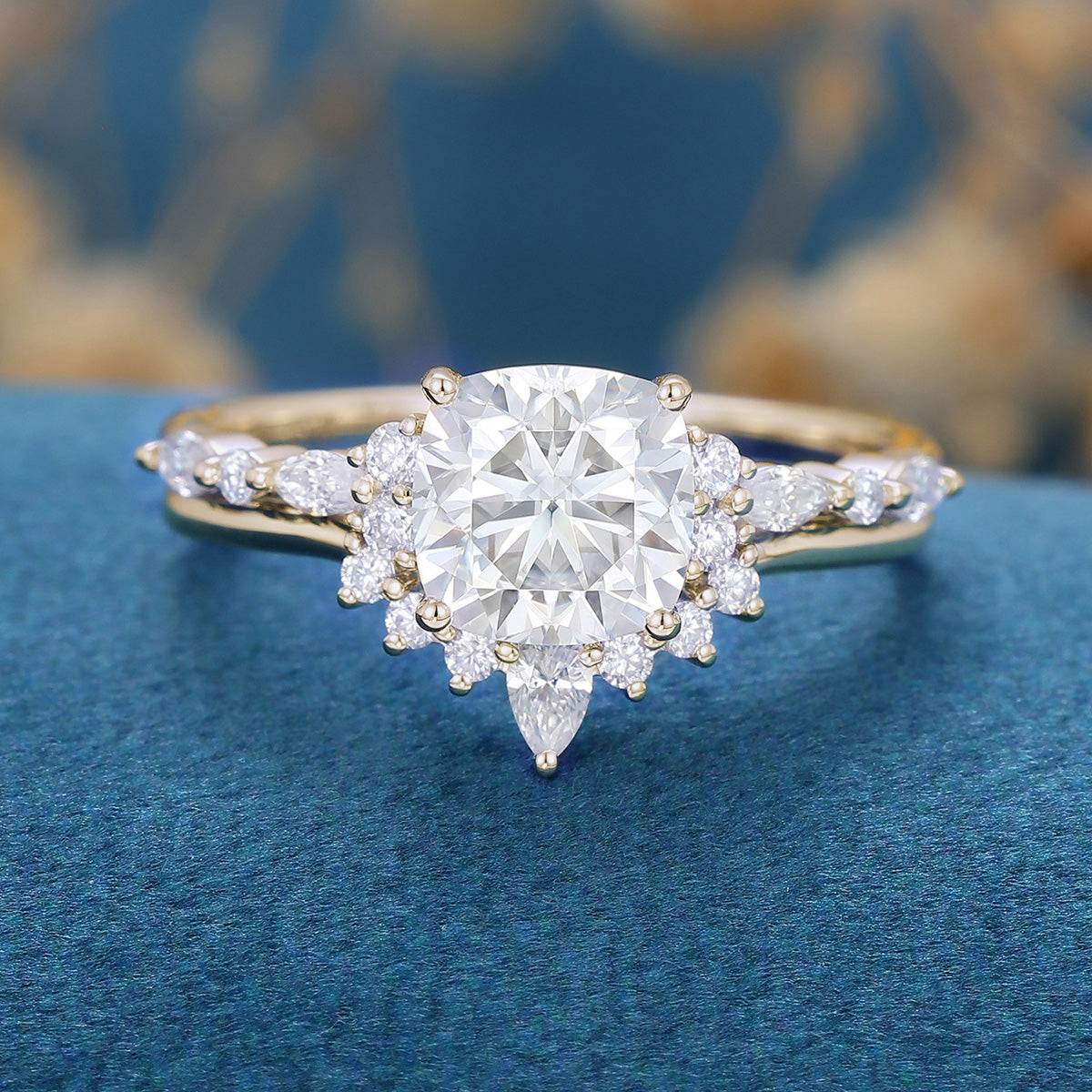 Cushion cut 1.25 Carat Moissanite Halo  Engagement Ring Bridal Set