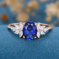 Oval cut Lab Sapphire Cluster Engagement Ring