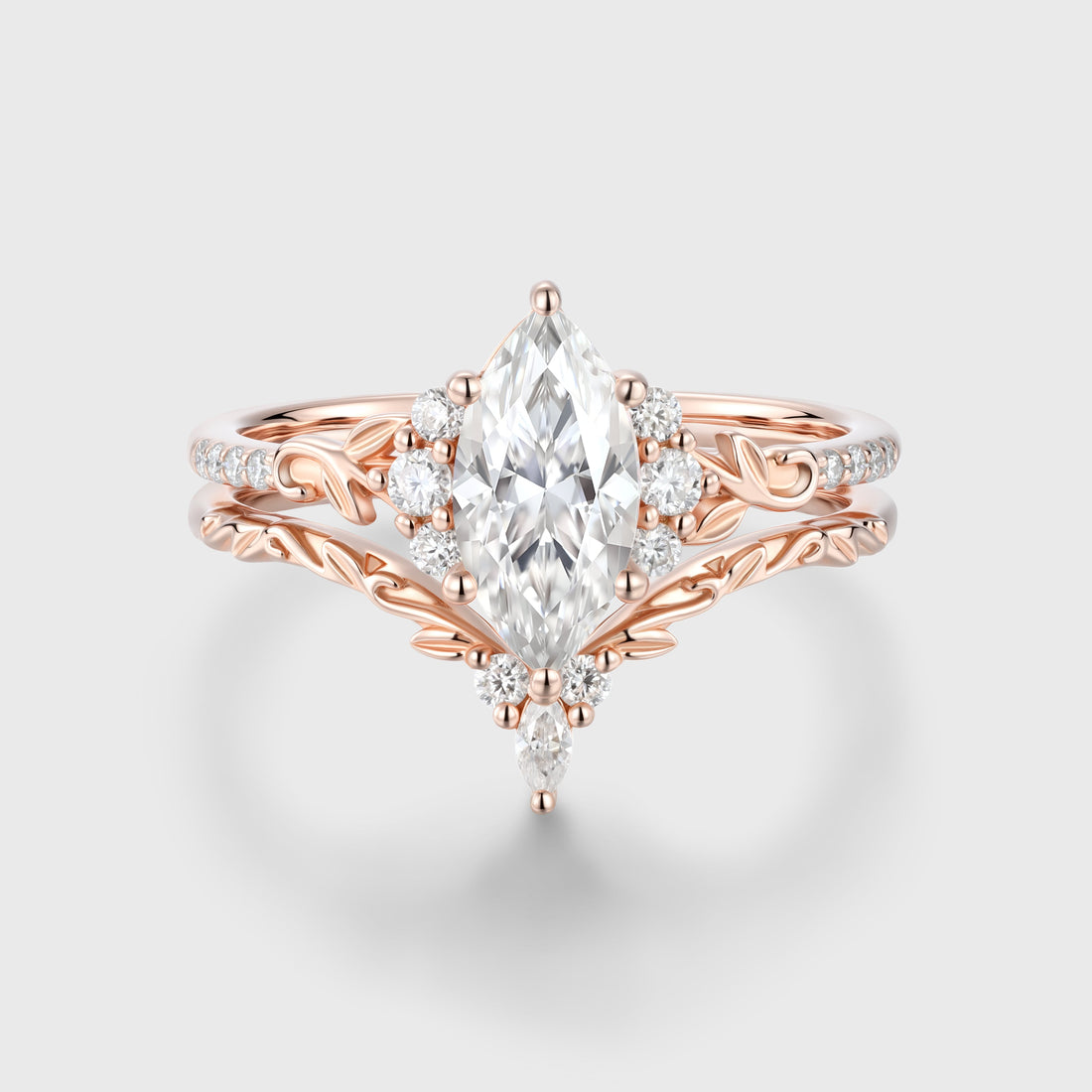Marquise cut Moissanite Side Stone Wedding Bridal Set