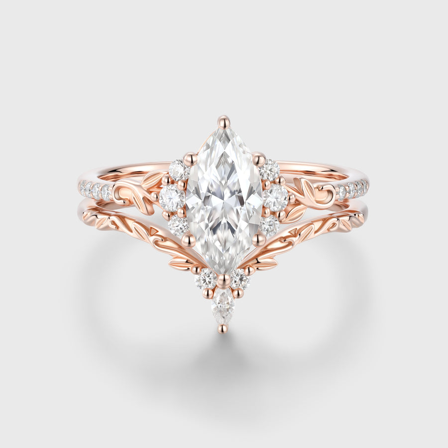 Marquise cut Moissanite Side Stone Wedding Bridal Set