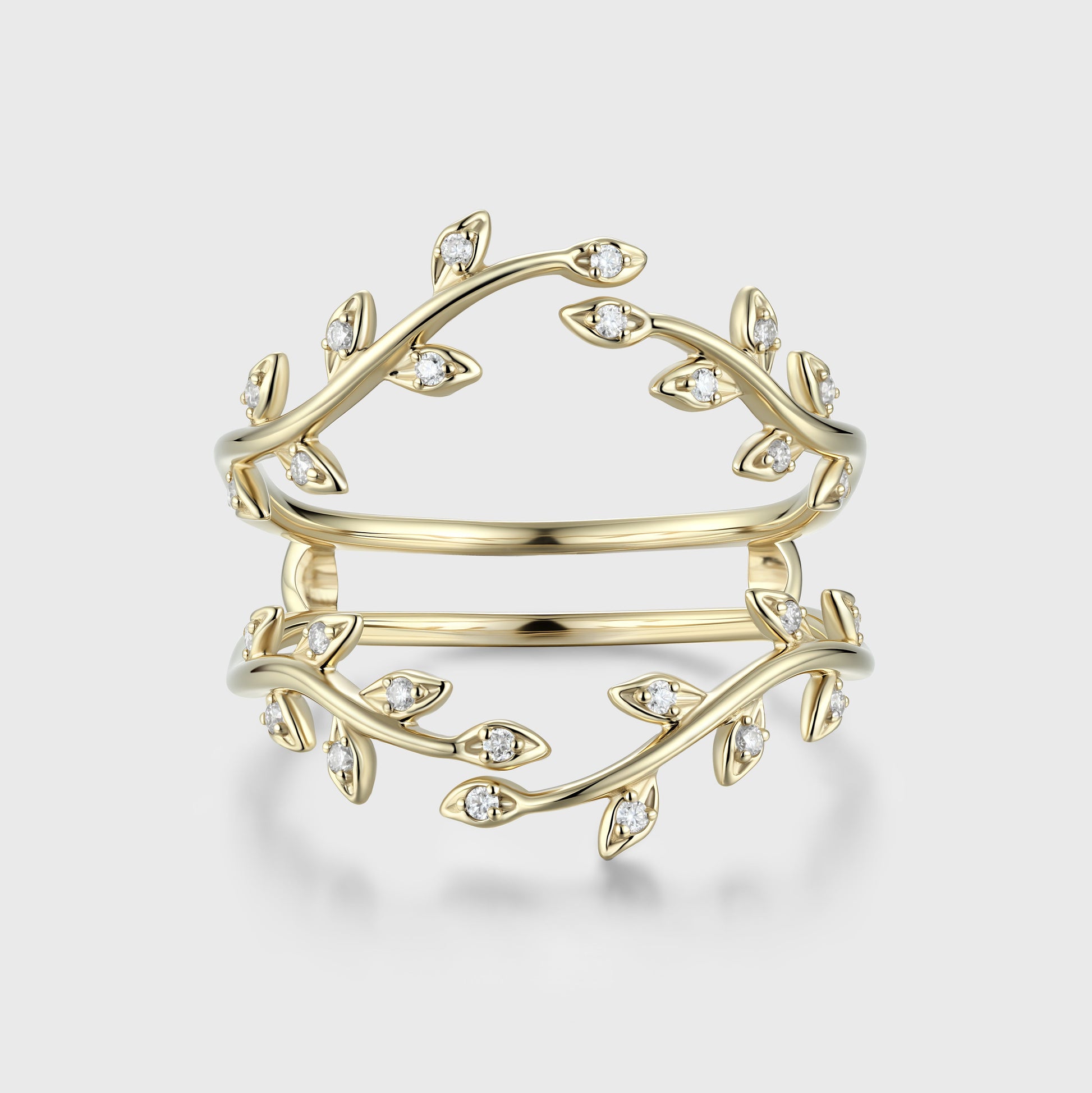 Nature Inspired moissanite | Diamonds Leaf branch stacking Gold wedding ring
