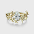 Nature Inspired Pear cut Moissanite Leaf Gold ring set